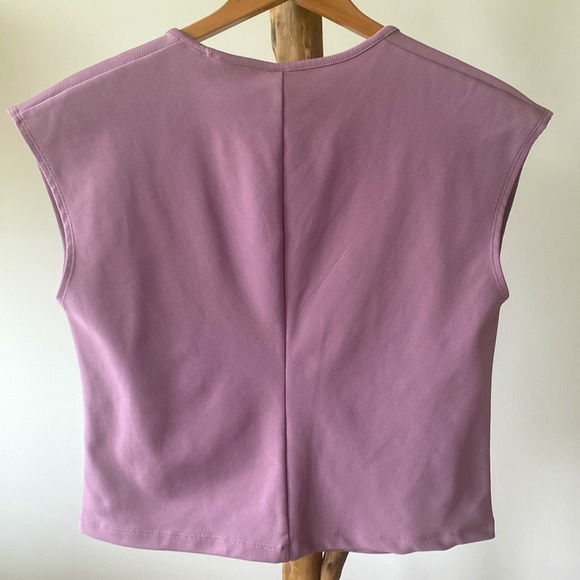 Athleta Bayview Mauve Tee, Faux Wrap, Cropped Active Wear Top, Size Large - Picture 6 of 7